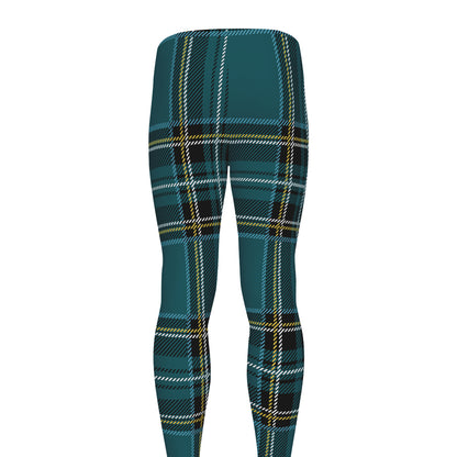 Teal Stewart Tartan Pattern Print Men's leggings