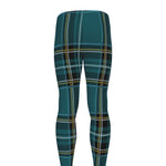 Teal Stewart Tartan Pattern Print Men's leggings