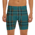 Teal Stewart Tartan Pattern Print Men's Long Boxer Briefs