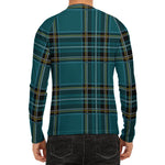 Teal Stewart Tartan Pattern Print Men's Long Sleeve Rash Guard