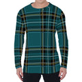 Teal Stewart Tartan Pattern Print Men's Long Sleeve T-Shirt