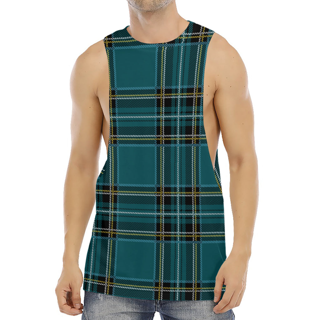 Teal Stewart Tartan Pattern Print Men's Muscle Tank Top