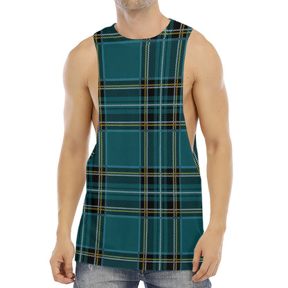 Teal Stewart Tartan Pattern Print Men's Muscle Tank Top