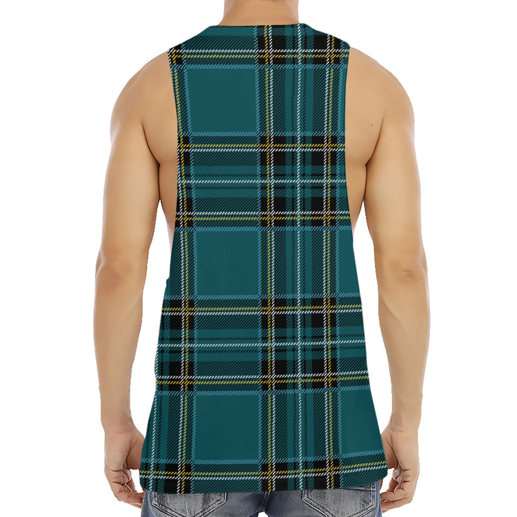 Teal Stewart Tartan Pattern Print Men's Muscle Tank Top