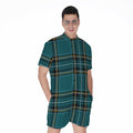 Teal Stewart Tartan Pattern Print Men's Romper