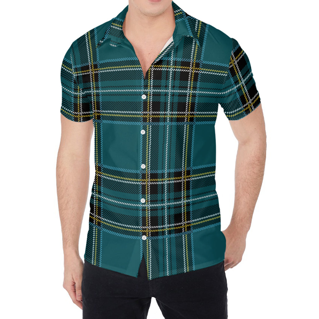 Teal Stewart Tartan Pattern Print Men's Shirt