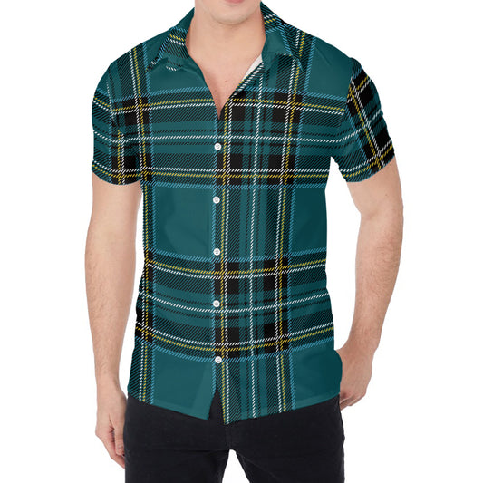 Teal Stewart Tartan Pattern Print Men's Shirt