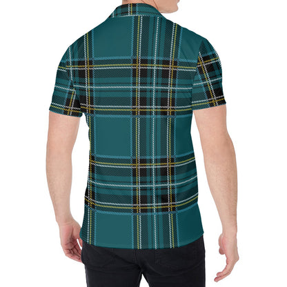 Teal Stewart Tartan Pattern Print Men's Shirt