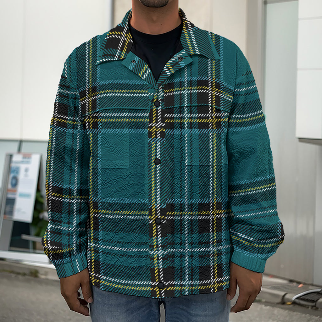 Teal Stewart Tartan Pattern Print Men's Shirt Jacket