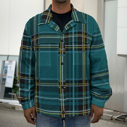 Teal Stewart Tartan Pattern Print Men's Shirt Jacket