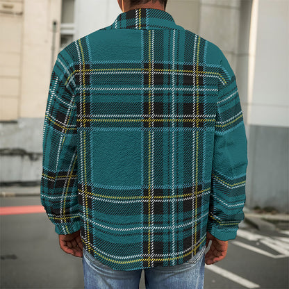 Teal Stewart Tartan Pattern Print Men's Shirt Jacket