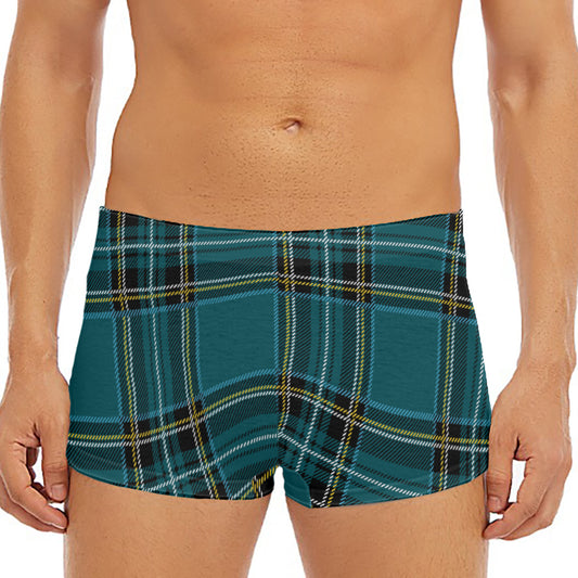Teal Stewart Tartan Pattern Print Men's Short Boxer Briefs