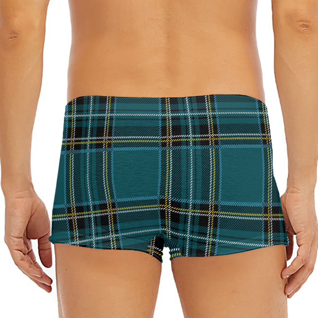 Teal Stewart Tartan Pattern Print Men's Short Boxer Briefs