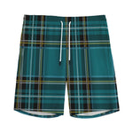 Teal Stewart Tartan Pattern Print Men's Sports Shorts