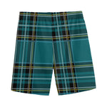 Teal Stewart Tartan Pattern Print Men's Sports Shorts