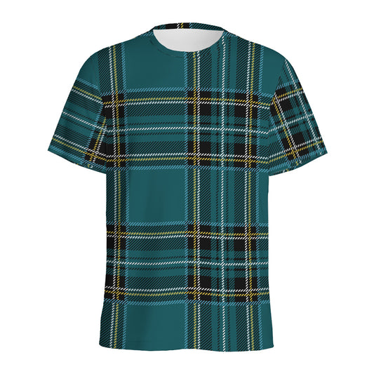 Teal Stewart Tartan Pattern Print Men's Sports T-Shirt