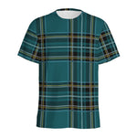 Teal Stewart Tartan Pattern Print Men's Sports T-Shirt