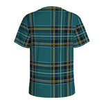 Teal Stewart Tartan Pattern Print Men's Sports T-Shirt