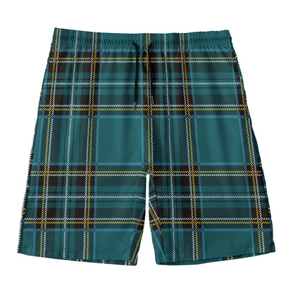Teal Stewart Tartan Pattern Print Men's Swim Trunks