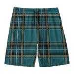 Teal Stewart Tartan Pattern Print Men's Swim Trunks