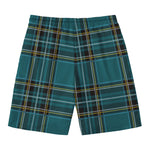 Teal Stewart Tartan Pattern Print Men's Swim Trunks