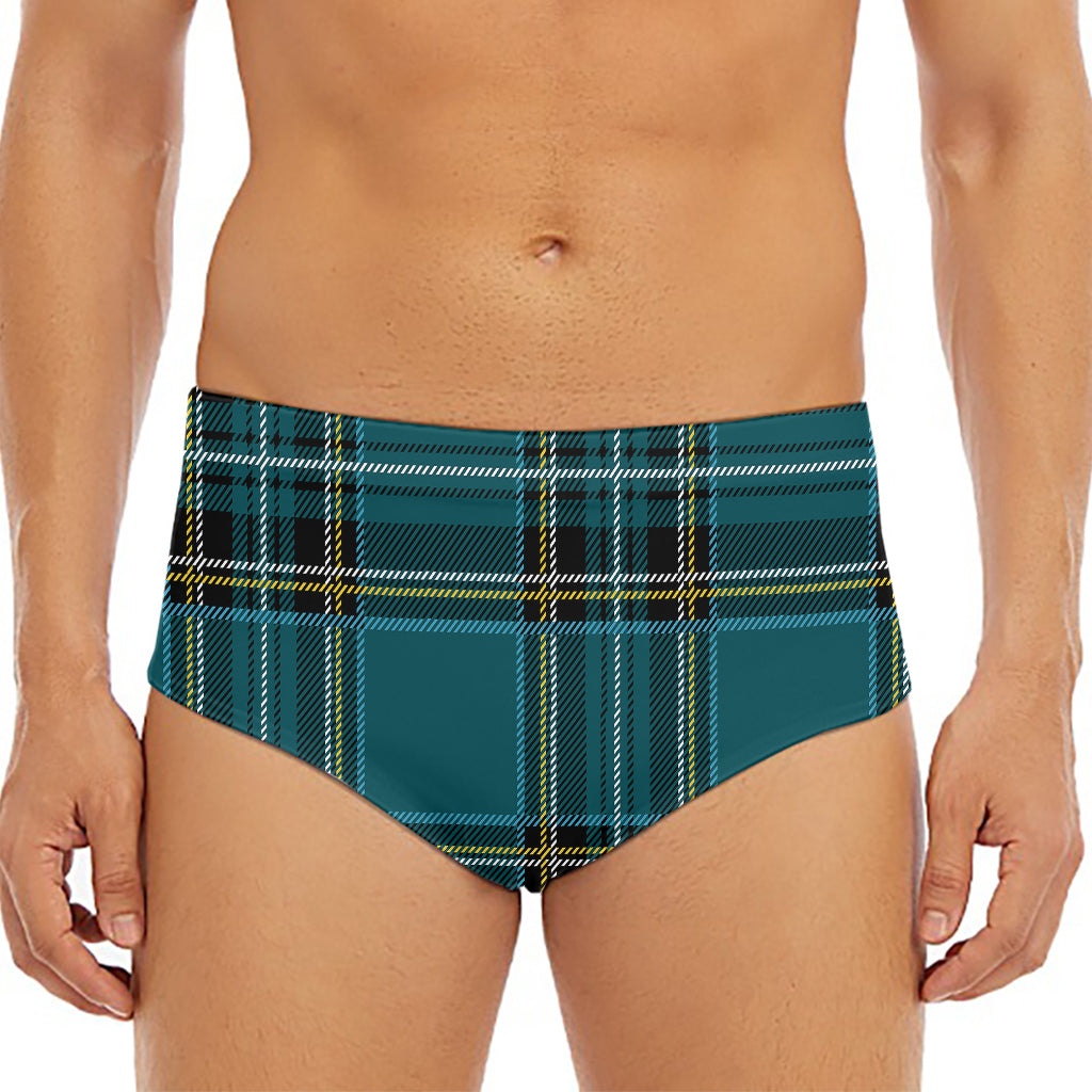 Teal Stewart Tartan Pattern Print Men's Triangle Swim Briefs