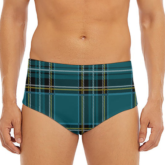 Teal Stewart Tartan Pattern Print Men's Triangle Swim Briefs