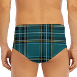 Teal Stewart Tartan Pattern Print Men's Triangle Swim Briefs