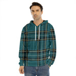 Teal Stewart Tartan Pattern Print Men's Velvet Pullover Hoodie