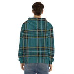 Teal Stewart Tartan Pattern Print Men's Velvet Pullover Hoodie