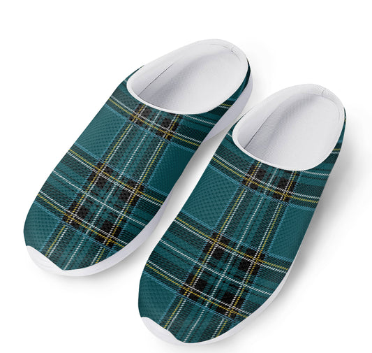 Teal Stewart Tartan Pattern Print Mesh Casual Shoes