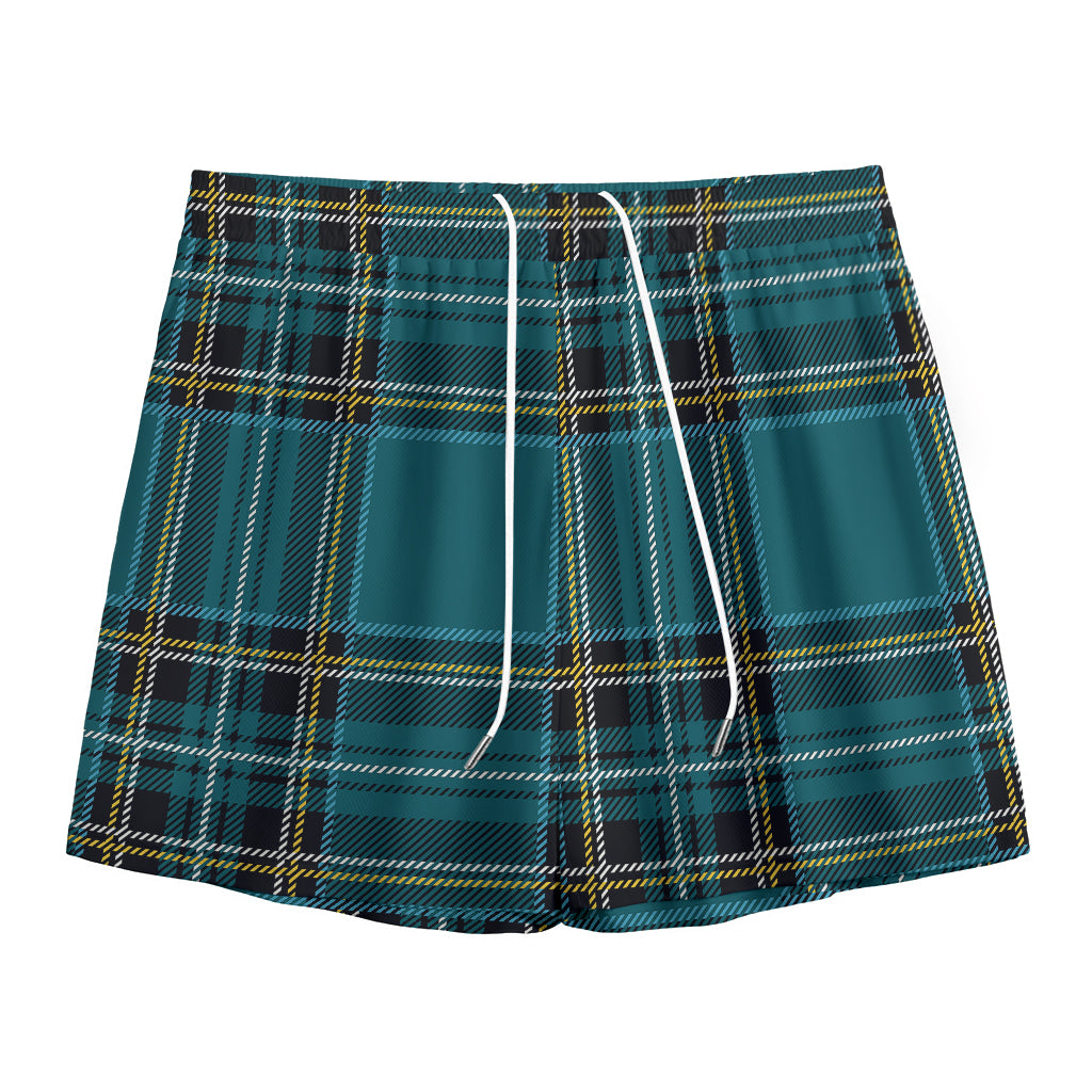 Teal Stewart Tartan Pattern Print Mesh Shorts