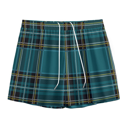 Teal Stewart Tartan Pattern Print Mesh Shorts