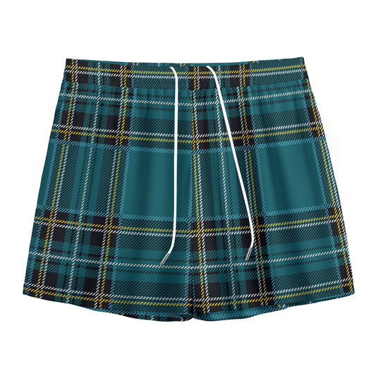 Teal Stewart Tartan Pattern Print Mesh Shorts