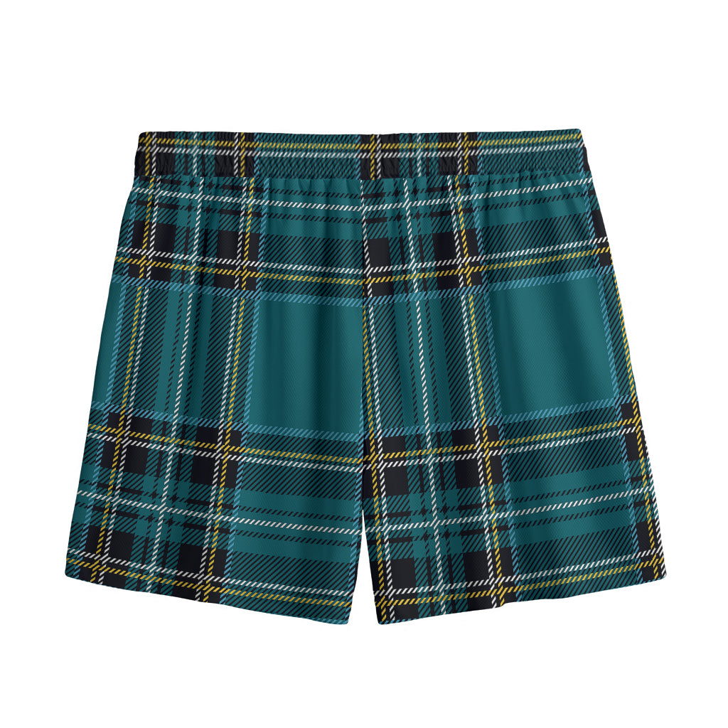 Teal Stewart Tartan Pattern Print Mesh Shorts