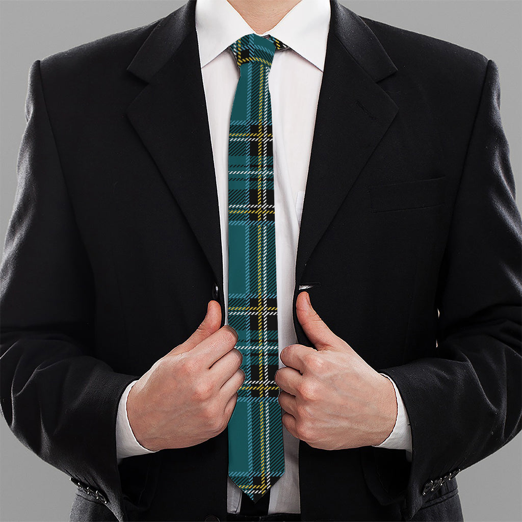 Teal Stewart Tartan Pattern Print Necktie