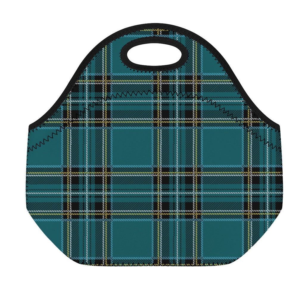Teal Stewart Tartan Pattern Print Neoprene Lunch Bag