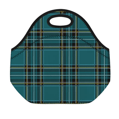 Teal Stewart Tartan Pattern Print Neoprene Lunch Bag
