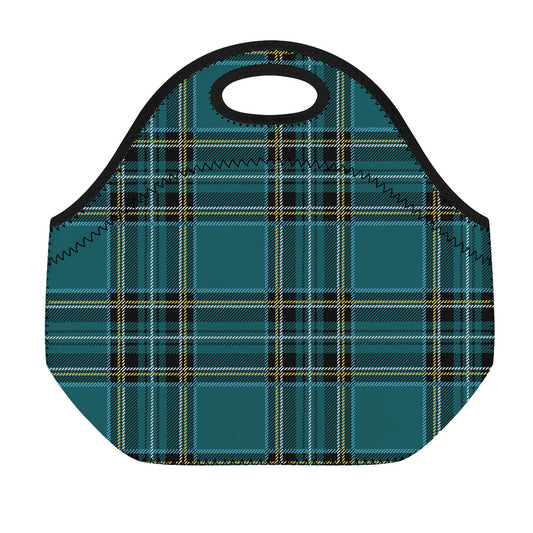 Teal Stewart Tartan Pattern Print Neoprene Lunch Bag