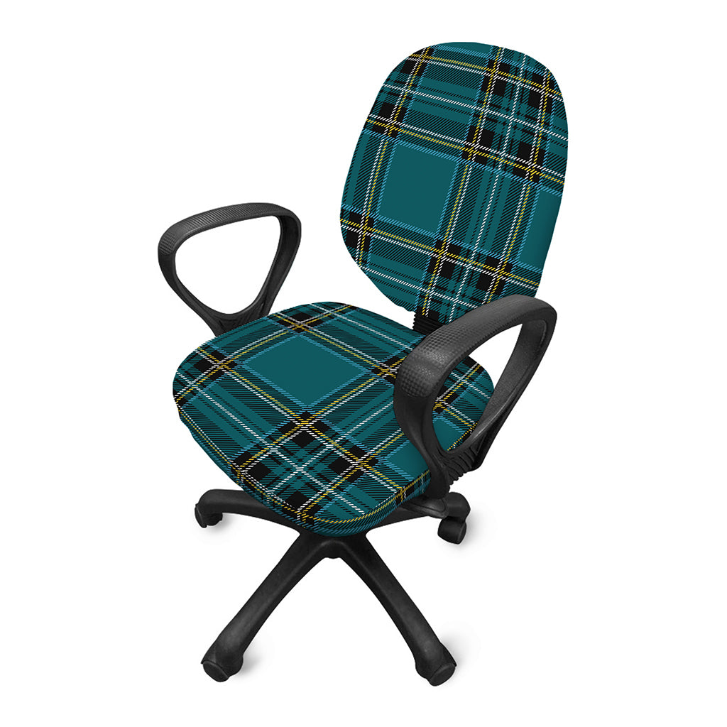 Teal Stewart Tartan Pattern Print Office Chair Cover