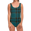 Teal Stewart Tartan Pattern Print One Piece Swimsuit