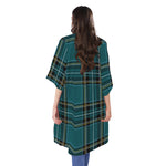 Teal Stewart Tartan Pattern Print Open Front Beach Cover Up