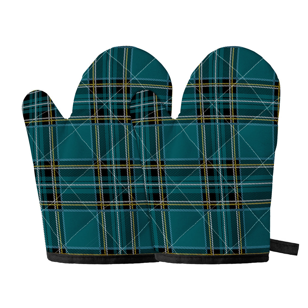 Teal Stewart Tartan Pattern Print Oven Mitts