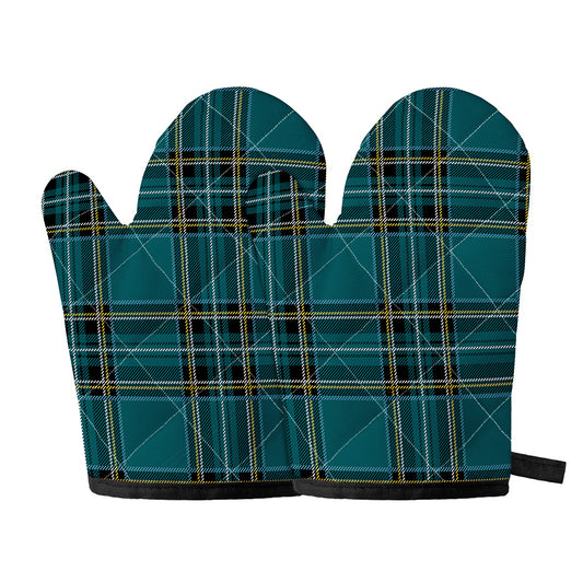 Teal Stewart Tartan Pattern Print Oven Mitts