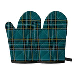 Teal Stewart Tartan Pattern Print Oven Mitts