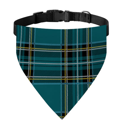 Teal Stewart Tartan Pattern Print Over The Collar Dog Bandana