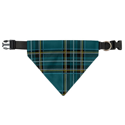 Teal Stewart Tartan Pattern Print Over The Collar Dog Bandana