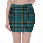 Teal Stewart Tartan Pattern Print Pencil Mini Skirt