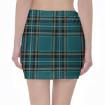 Teal Stewart Tartan Pattern Print Pencil Mini Skirt
