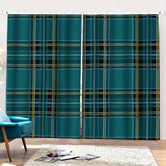 Teal Stewart Tartan Pattern Print Pencil Pleat Curtains